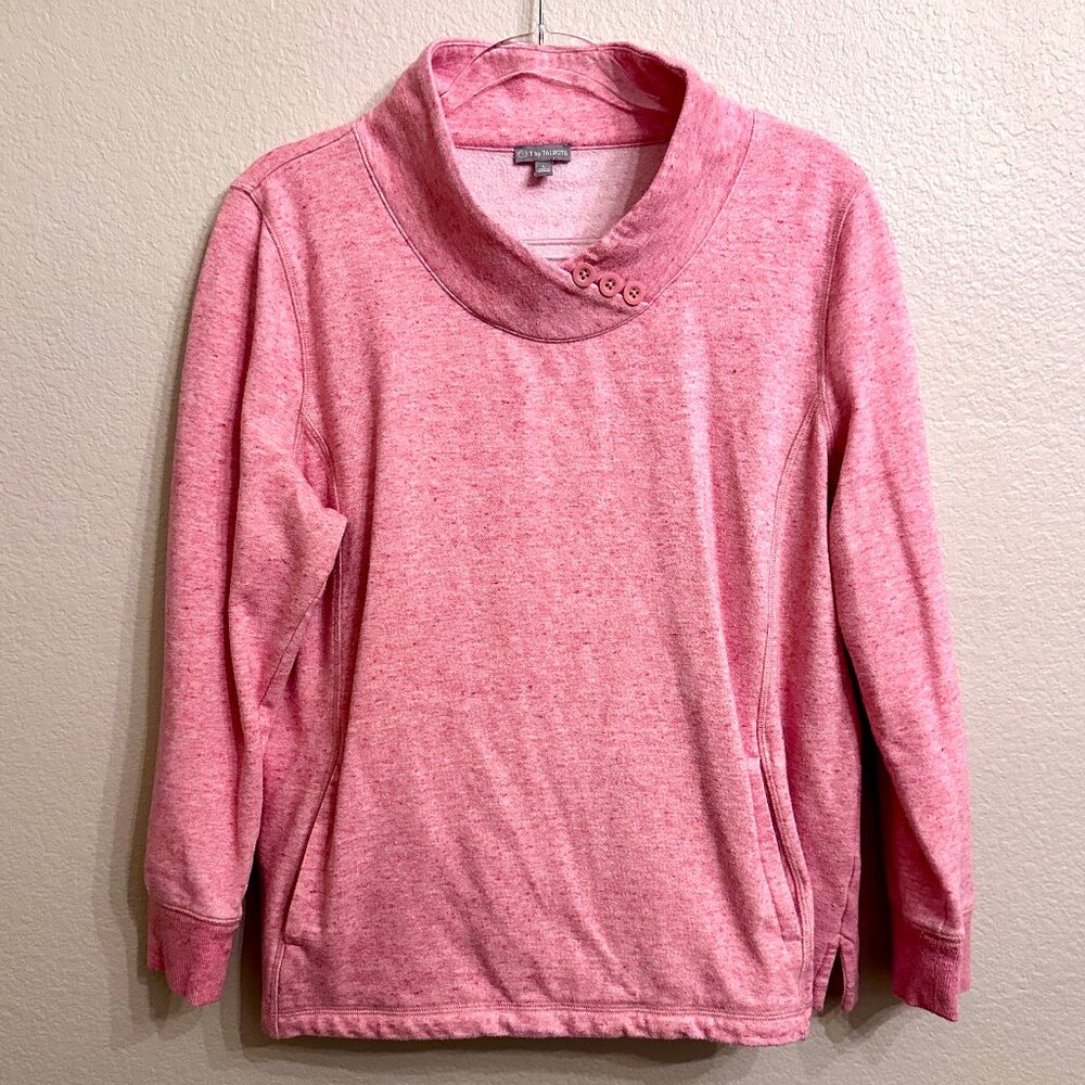 T by Talbots Pink Mock Button-Neck Sweater